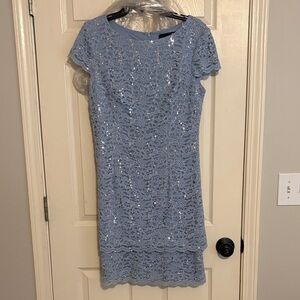 Alex Evenings Light Blue Lace & Sequin Midi Dress